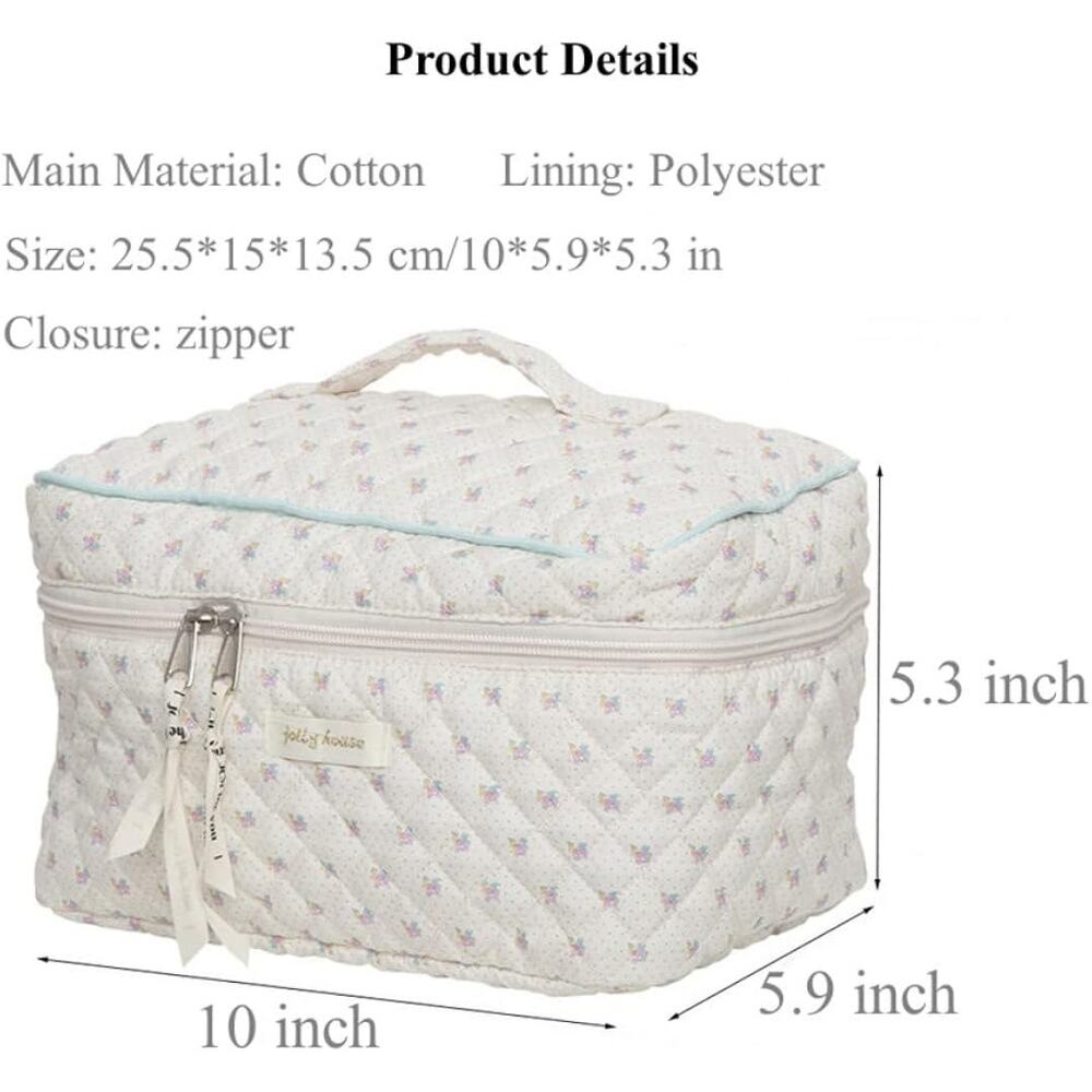 Jolly House Cotton 2pcs  Travel Cosmetic Bag Quilted,